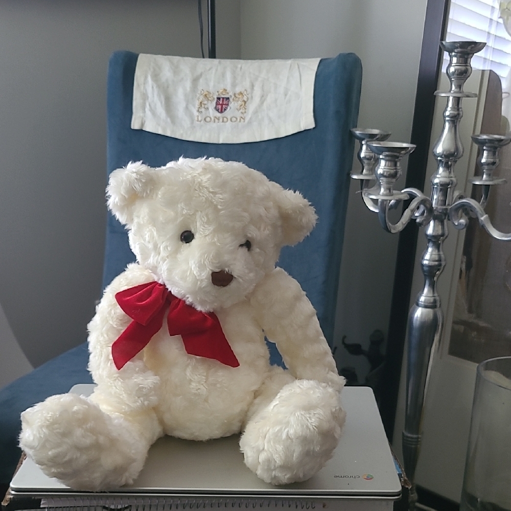 Gund Cream Teddy Bear with Red Accent Bow